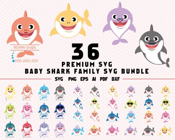36 Premium Baby Cute Shark SVG Bundle